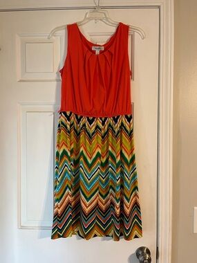 Women’s Orange Tank Top Dress with Multicolor Chevron Skirt